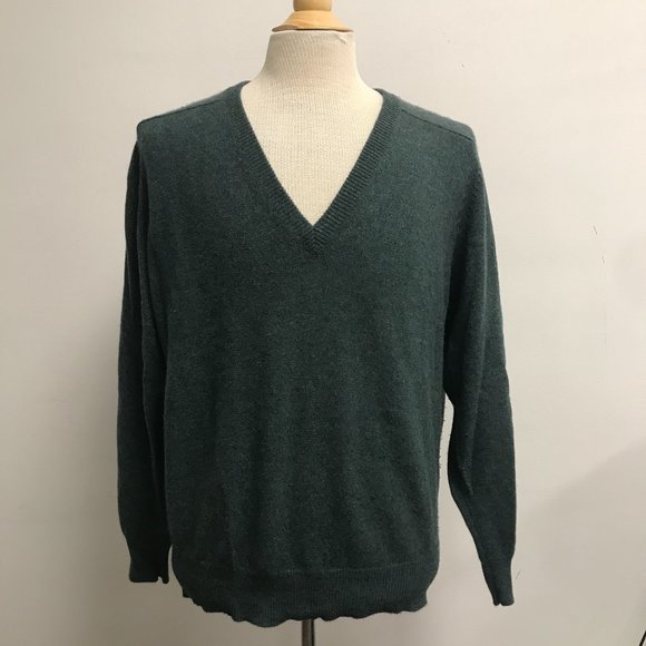 CC Courtney green heather cashmere v neck sweater vintage retro L - Main Image